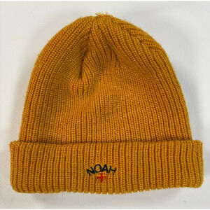 NOAH Womens Rib Knit Beanie Hat Mustard Yellow Fold Cuff Cold Weather Acrylic